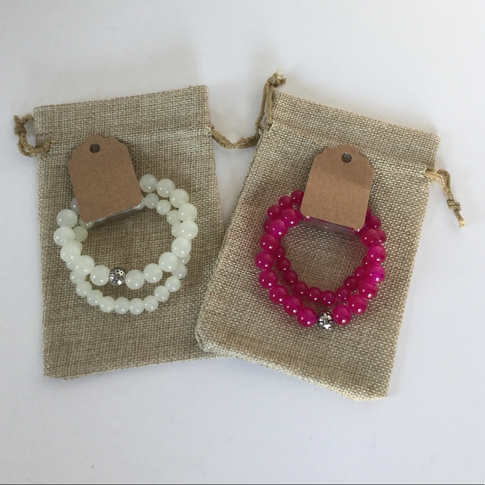 Bead Bracelets in Fuschia and White Color